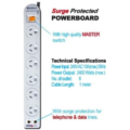 Generic 6-Way Power Board with Surge Protection including Phone Line 