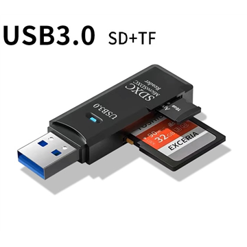 Generic USB 3.0 SD TF Memory Card Reader Black 