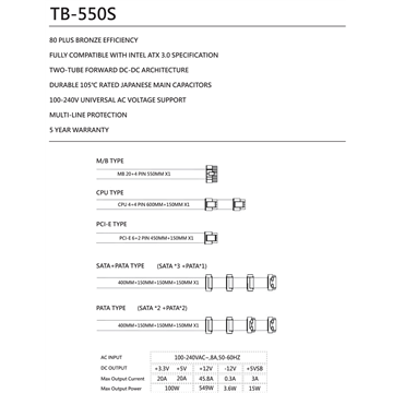 Thermalright TR-TB550S 550W 80+ Bronze ATX 3.0