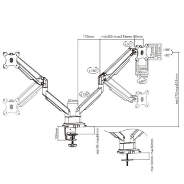 Brateck LDT34-C024 Gas Spring Dual Aluminum Arm