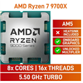 AMD Ryzen 7 9700X 8 Core 16 Thread 40M Cache up to 5.5GHz AM5 with Built-In Radeon Graphics Unlocked CPU Processor - OEM Pack Cooler Not Included